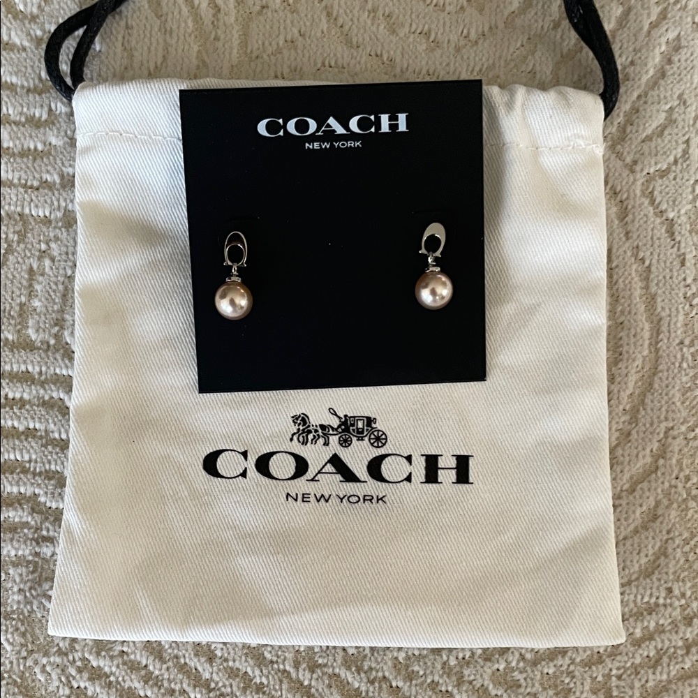 Coach silver and Pearl pierced Dangle Earrings